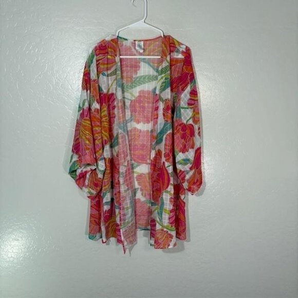 Trina Turk Other - Trina Turk Kimono Womens L XL Multicolor Sheer Floral Beach Cover Up Boho
